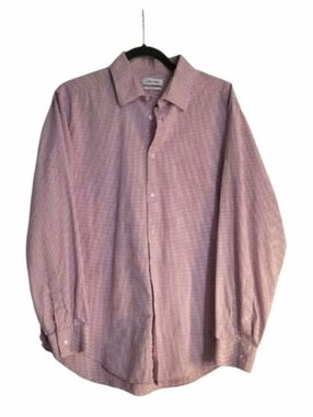 Calvin Klein Long Sleeve Button Down Red And Cream Plaid Shirt Size  17 34/35.